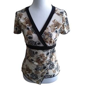 Vtg Y2K Byline Byer Babydoll Tie Back Top Sz S Empire Stretch Retro Neutrals